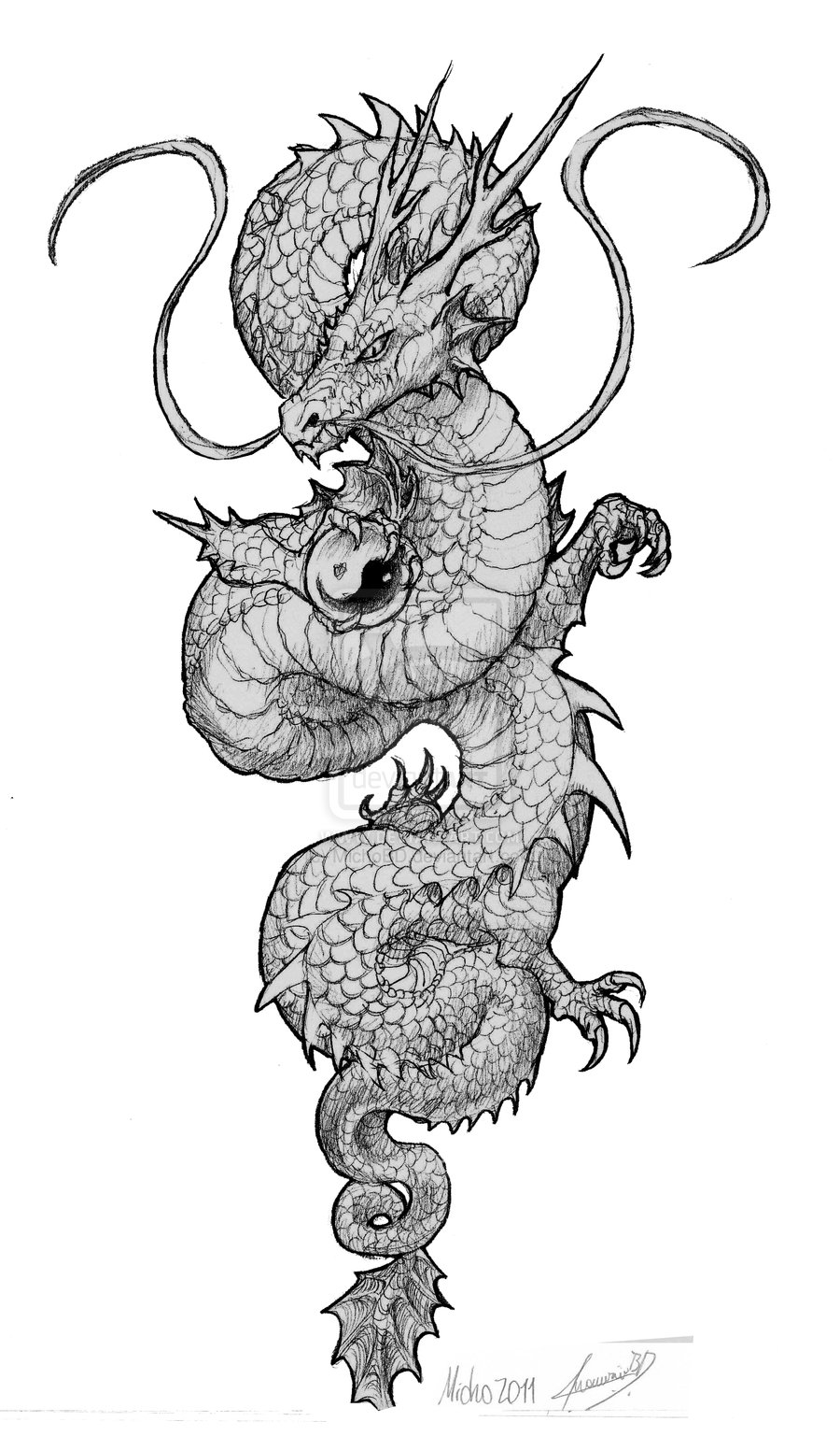 chinese dragon drawings in pencil