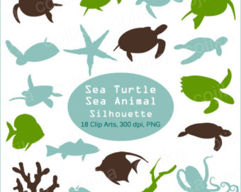 Sea Animals And Scuba Diver Silhouette Turtle Tropical Fish 
