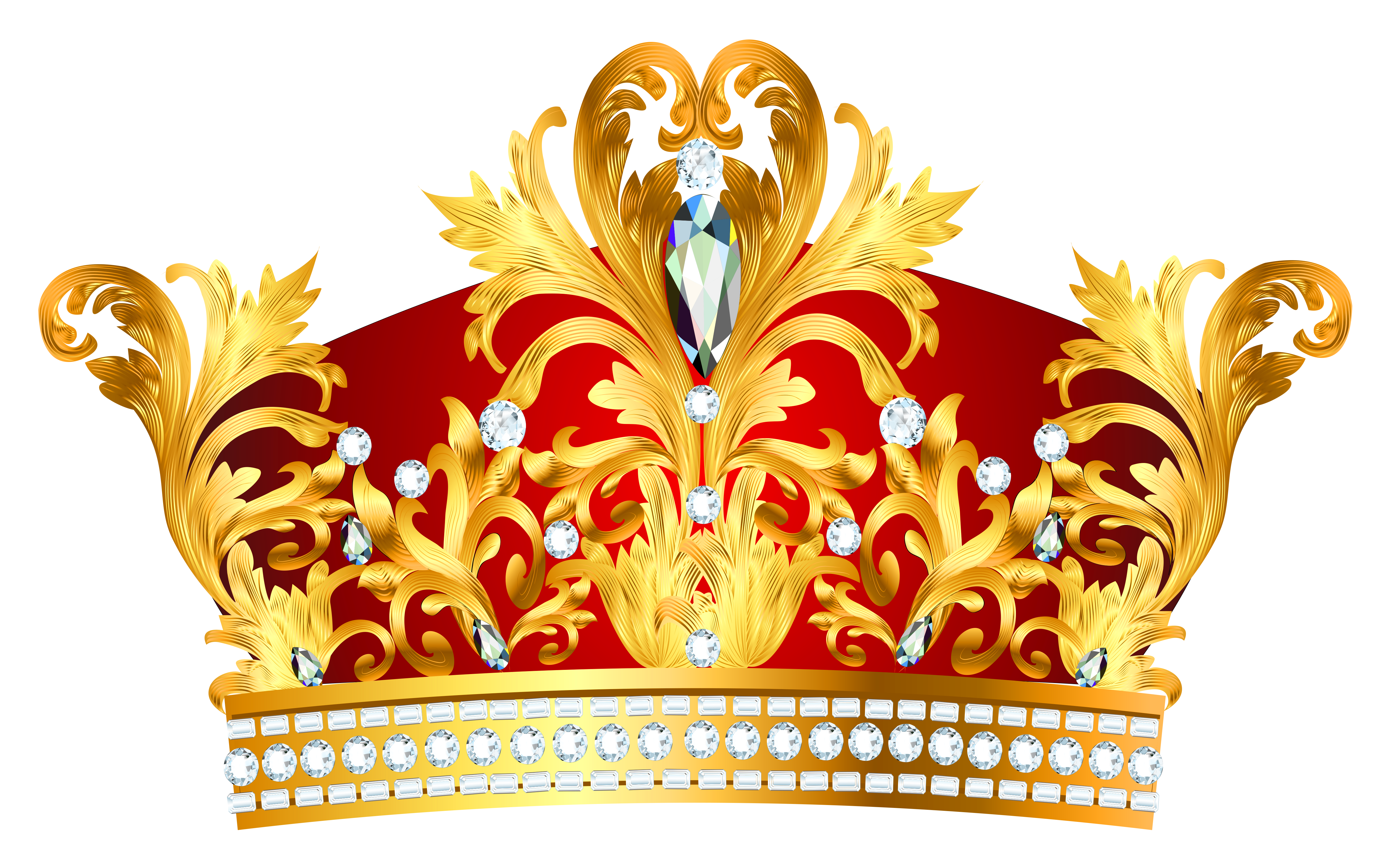 Red Golden Crown with Diaonds PNG Clipart