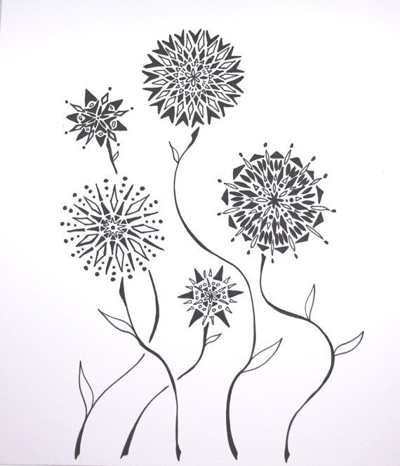 Mandela Garden . Abstract Pen Drawing Flowers . Original Pen 