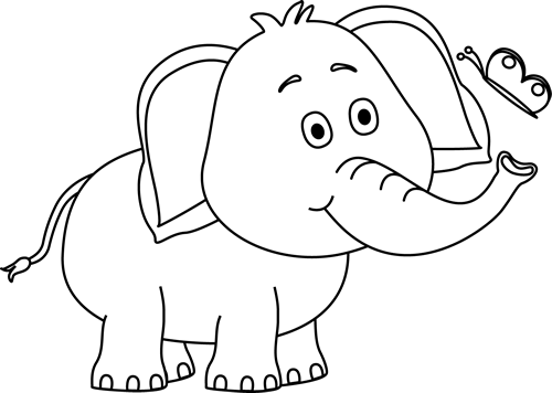 Black and White Elephant and Butterfly Clip Art - Black and White 