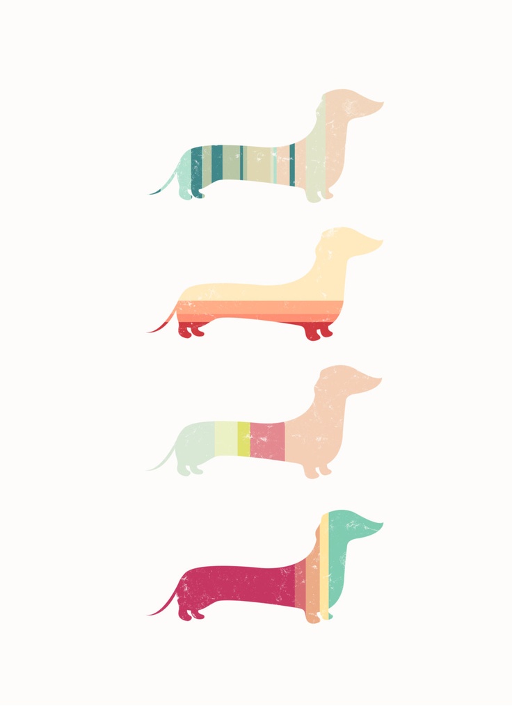 Stripy Sausage Dog Contemporary Art Print - A4 - Dachshund