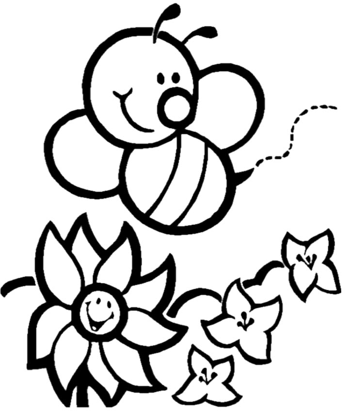 Bee And Flower Smile Coloring Pages - Animal Coloring Coloring 