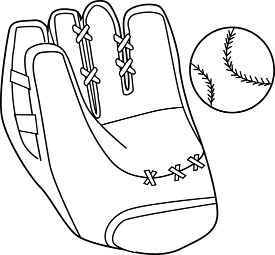 Baseball Mitt and Ball Coloring Page - Free Clip Art