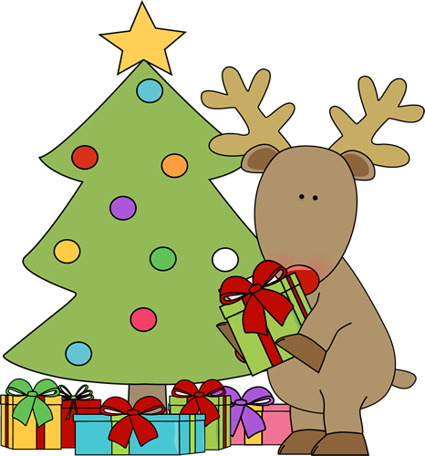 Reindeer Putting Presents Under the Tree Clip Art - Reindeer 