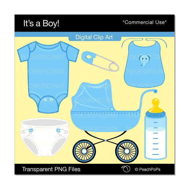 baby clip art digital clipart blue diaper bib by peachpopsclipart