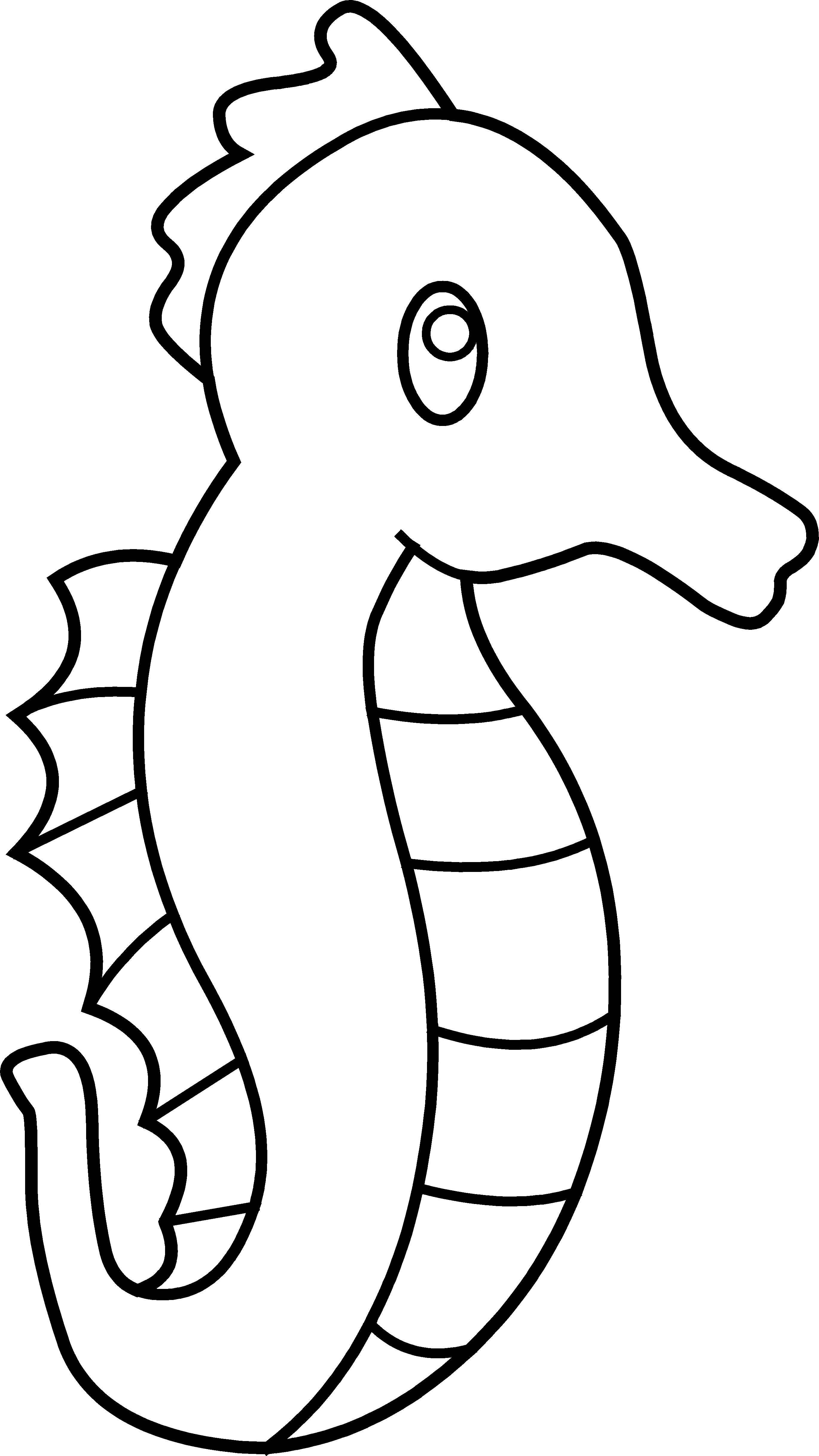Cute Seahorse Line Art - Free Clip Art