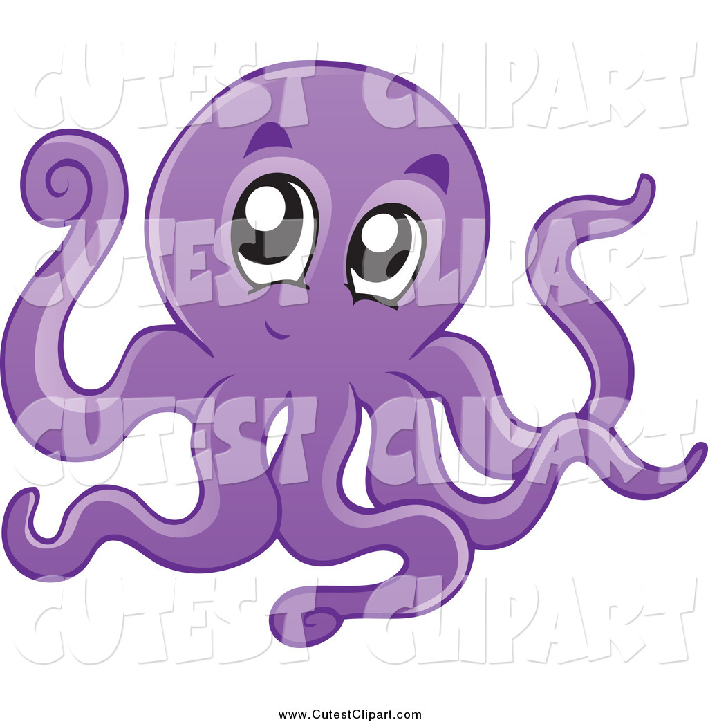 Cartoon Vector Clip Art of a Shy Purple Cute Octopus by visekart 