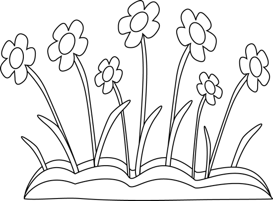 Black and White Spring Flower Patch Clip Art - Black and White 
