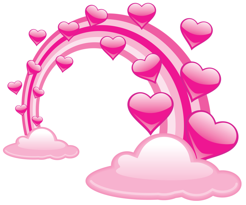 Pink Valentine Clouds With Hearts and Pink Rainbow PNG Clipart