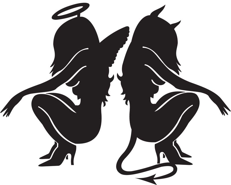 Angel and Devil Sitting Decal 1 - Custom Wall Graphics - ClipArt 