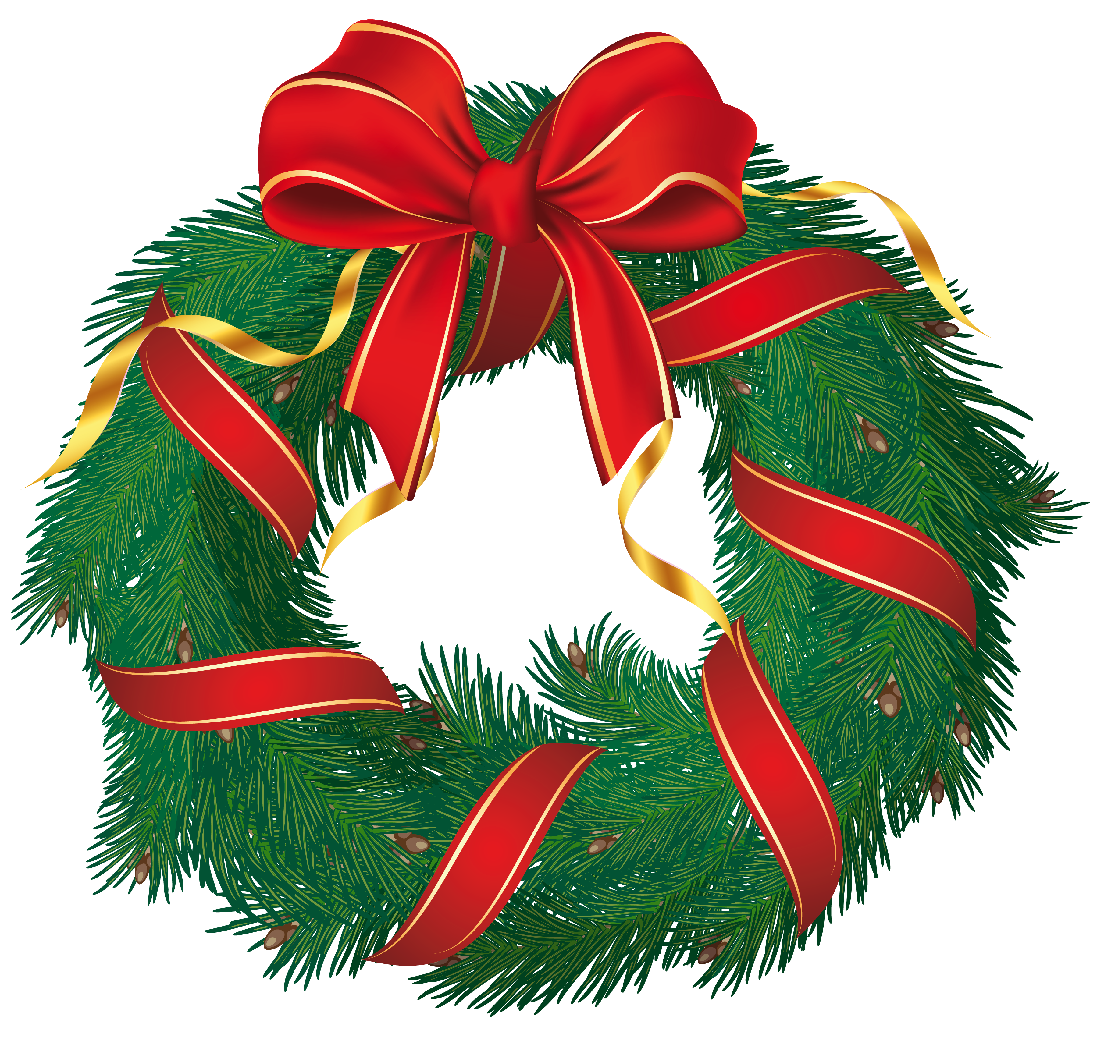 Christmas Wreath with Red Bow PNG Clipart
