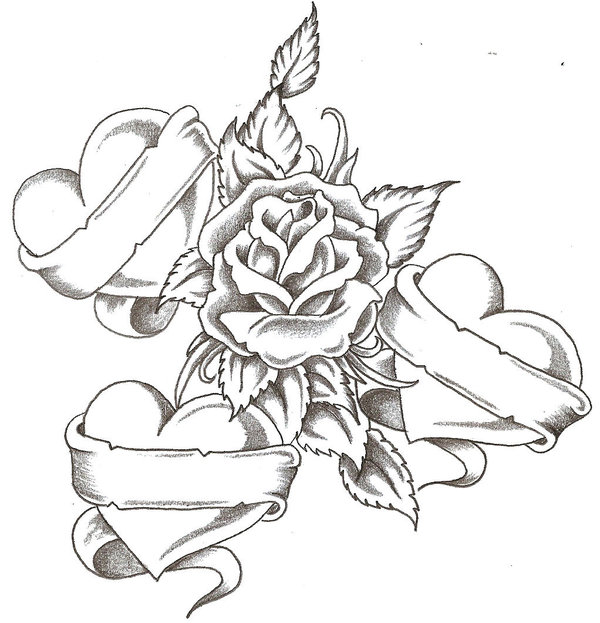 drawings of roses and ribbons