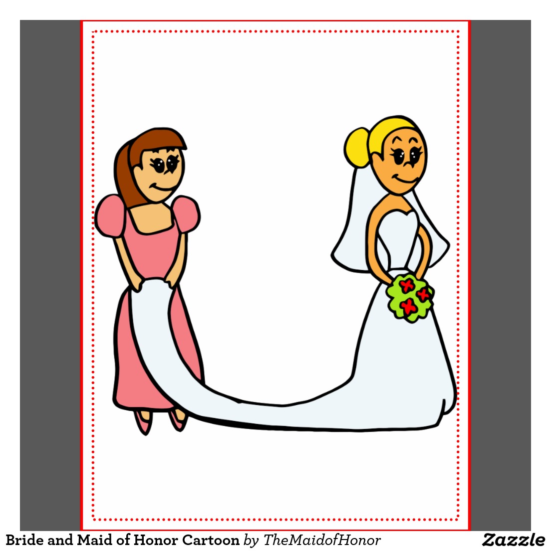 Bride and Maid of Honor Cartoon Postcard | Zazzle