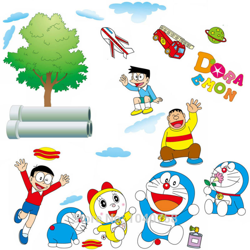 Removable PVC Large Doraemon Cartoon Wall Sticker for Kids Rooms 