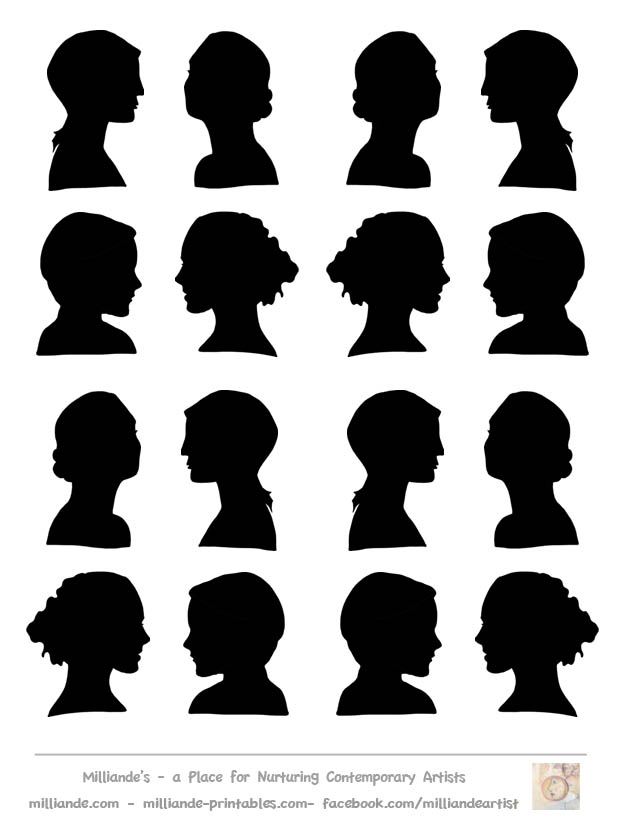 Female Faces Silhouette Stencil,Face Silhouette Collection of 