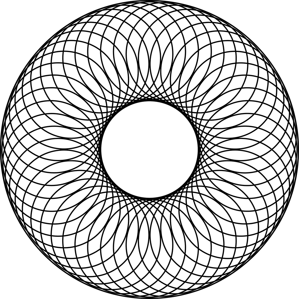 48 Overlapping Circles About a Center Circle and Inside a Larger 