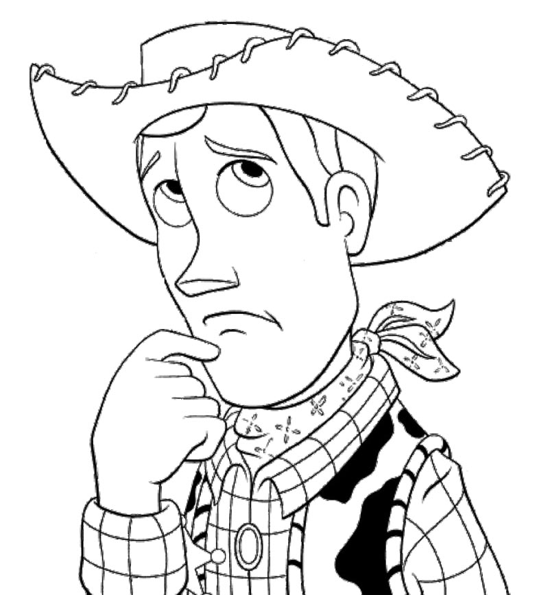 Toy Story Coloring Pages : Toy Story Woody Sad Coloring Page Kids 