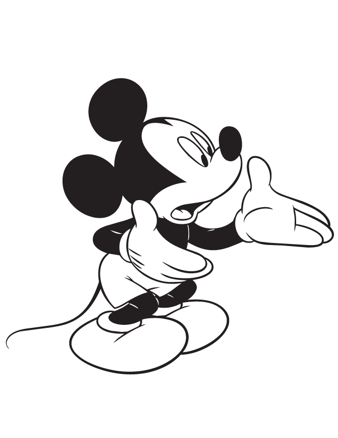 Mickey Mouse Looking Shocked Coloring Page Free Printable.