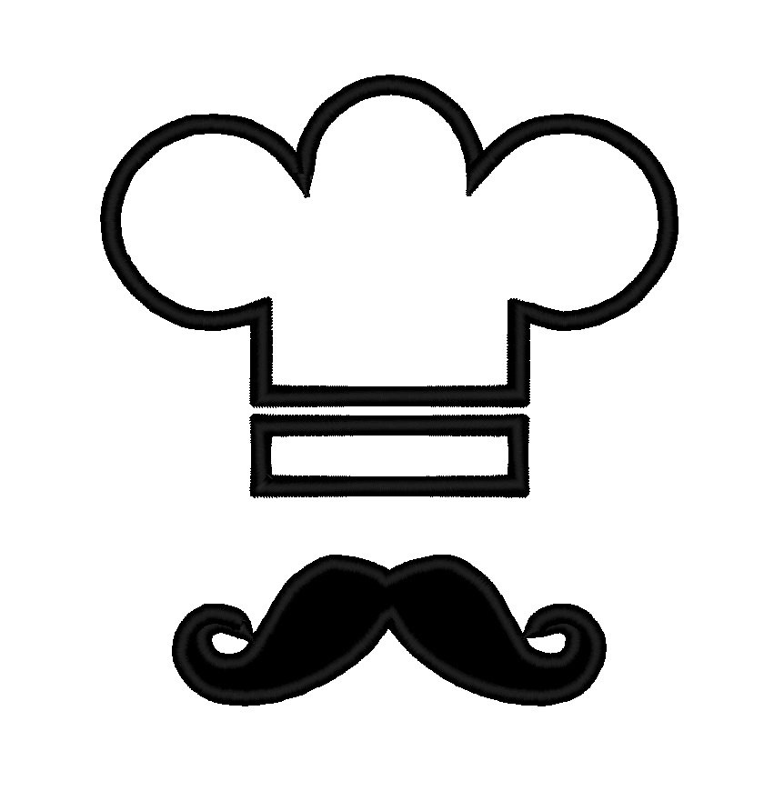Chef Hat Mustache APPLIQUE. Instant Download by DChaseDesigns
