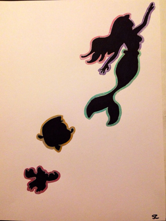 Items similar to The Little Mermaid Silhouette Marker Drawing Art 