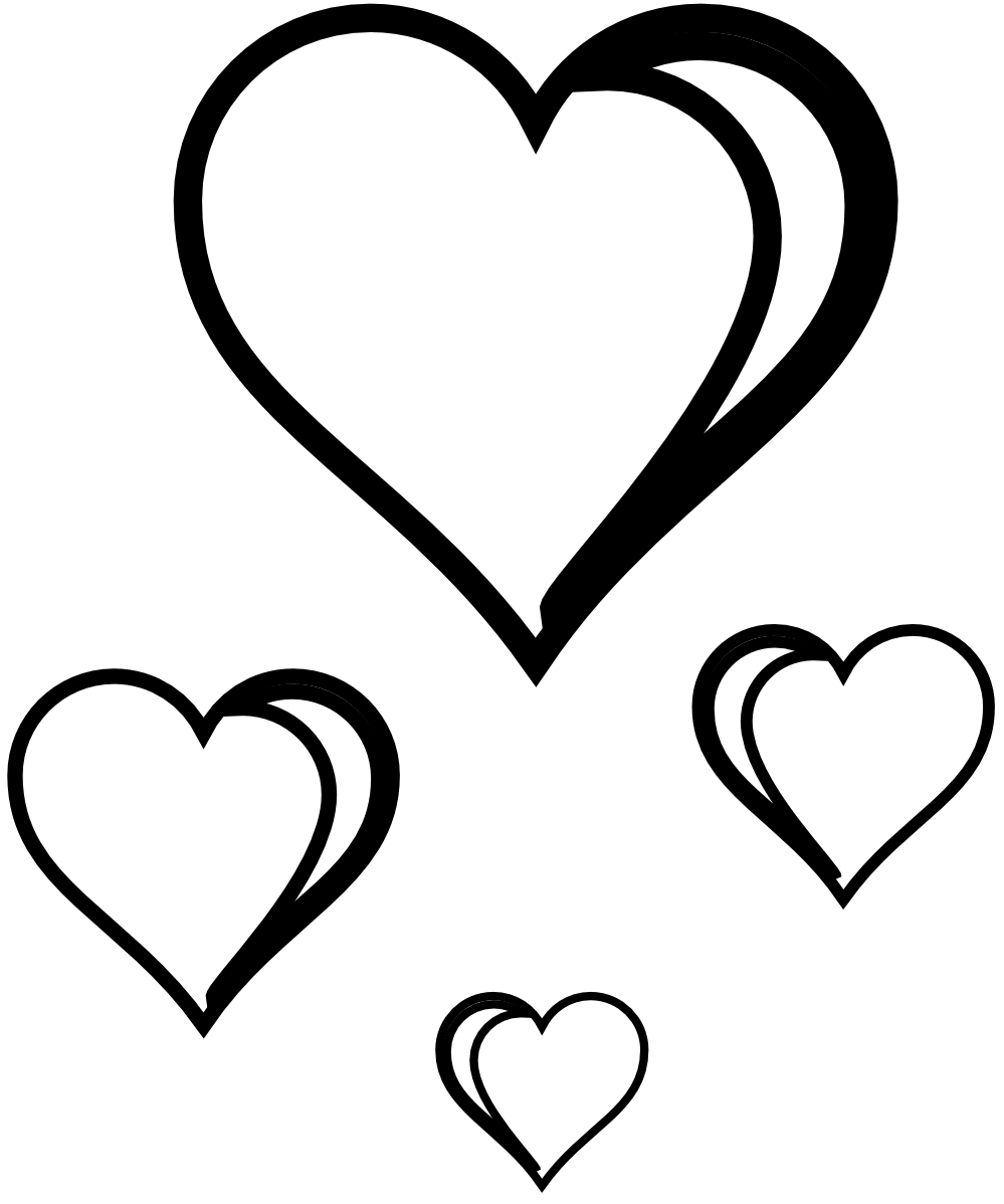 Heart Cluster Sheet Page Black White Line Art Valentine Xochi.info 