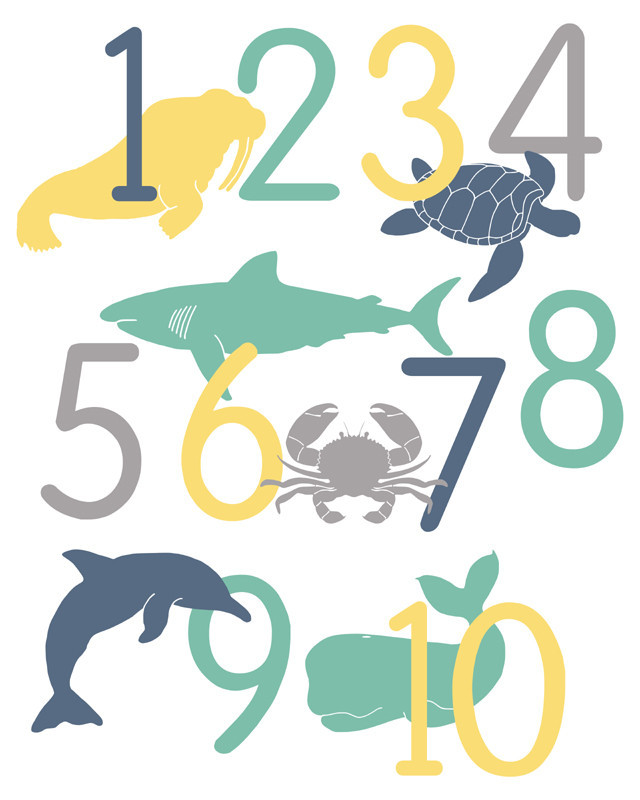 nursery art, ocean animal number poster, sea life | Art for 