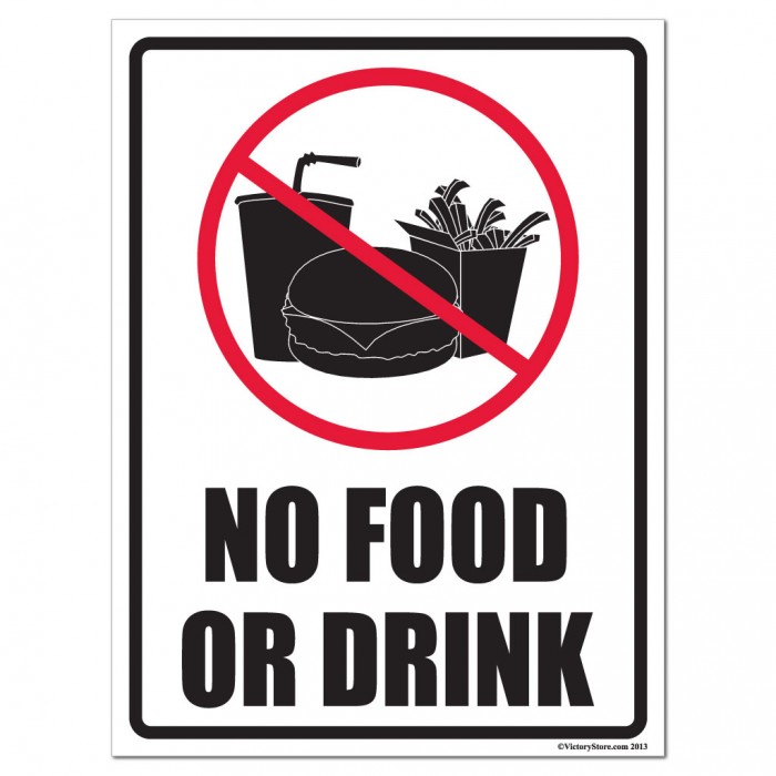 No Drinking, No Eating, No Food or Drink Signs  Stickers