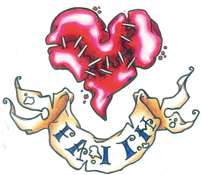 Broken Heart With Banner Tattoo Design 