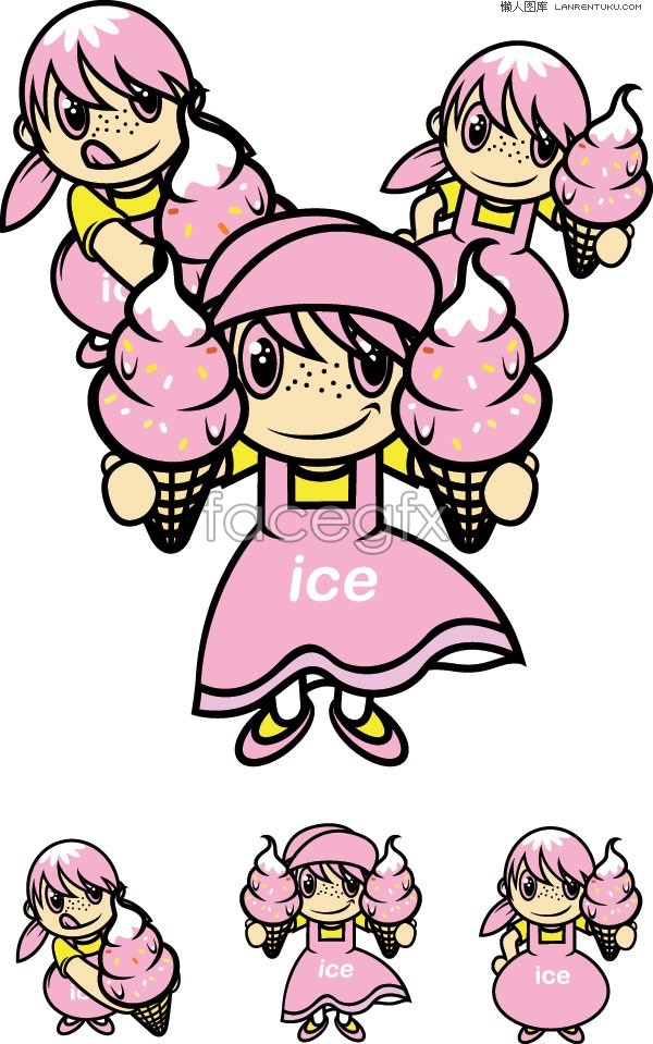 Cartoon ice cream girl vector | Vector cartoon