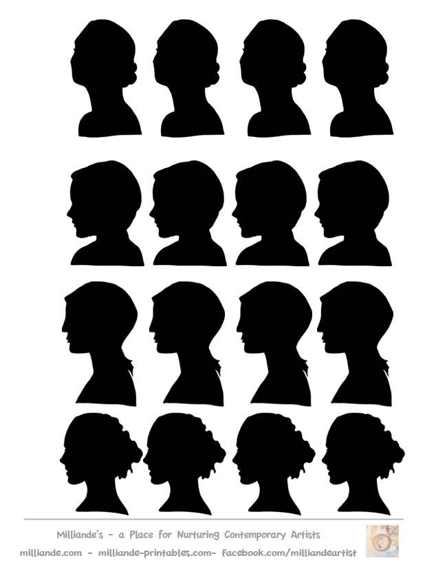 Female Faces Silhouette Stencil,Face Silhouette Collection of 