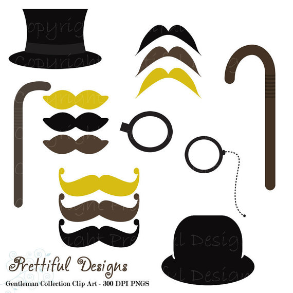 Clip Art Mustache Top Hat Monocle and Cane by PrettifulDesigns