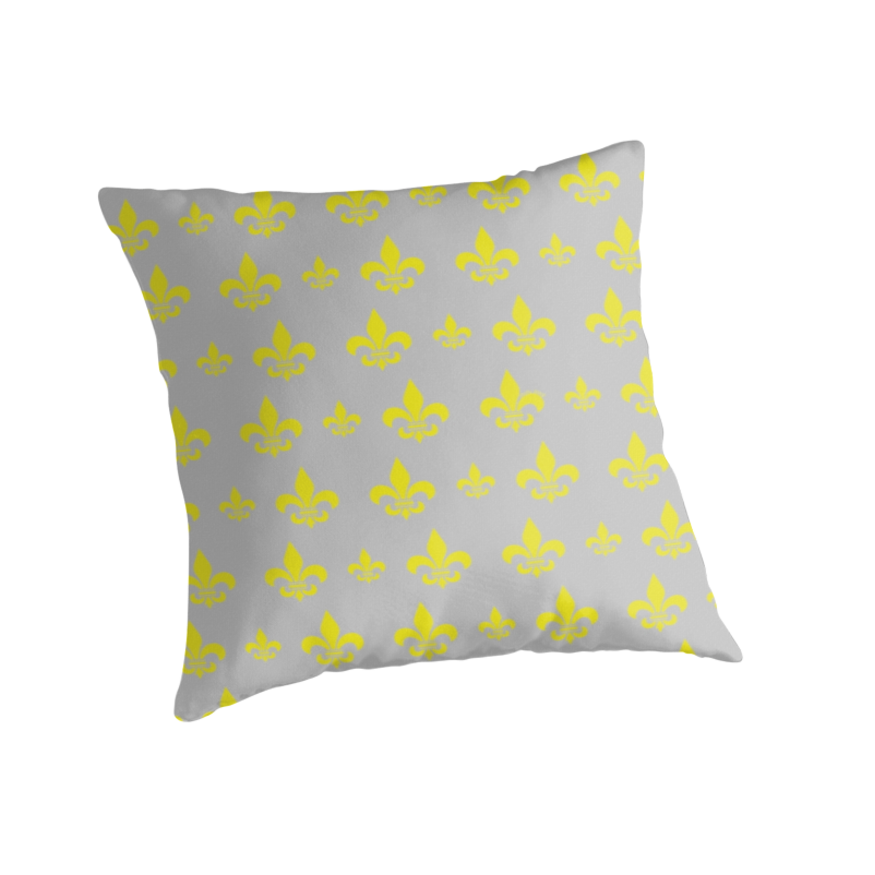 Fleur de Lis Pattern (Gold on Gray Background) Throw Pillows by 