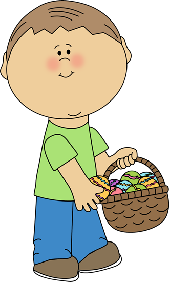 Boy Putting Eggs in an Easter Basket Clip Art - Boy Putting Eggs 