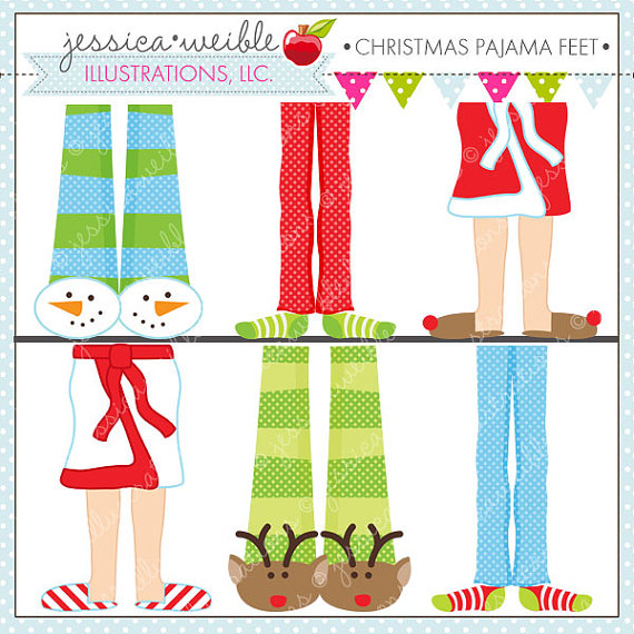 Christmas Pajama Feet Cute Digital Clipart for by JWIllustrations