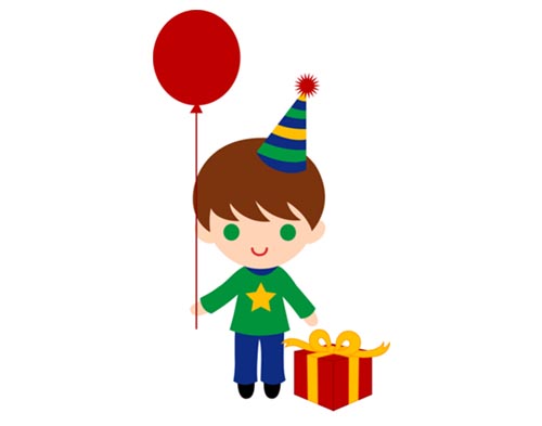 Cute Birthday Boy with Giftbox  Balloon | vector clipart icon
