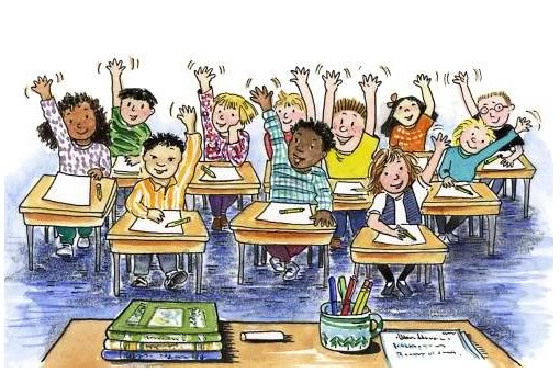 classroom cartoon hands up - Clip Art Library