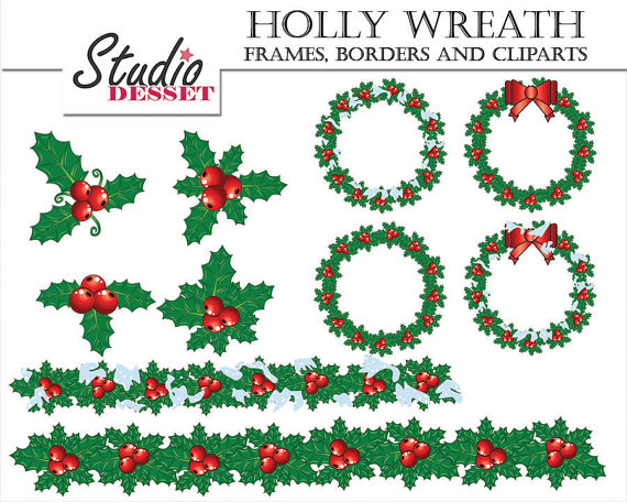 Holly Wreath Frames Borders and Cliparts Winter by StudioDesset