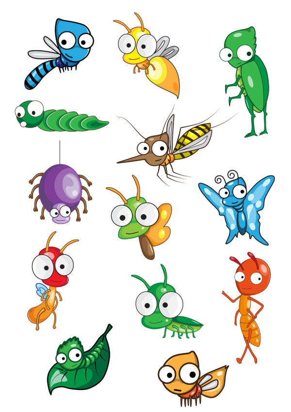 Funny Cartoon Insects vector set 05 - Vector Animal free download