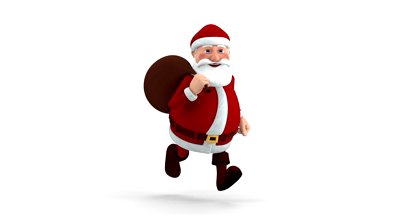 Cartoon Santa Claus With Gift Bag Running On Spot - Front View 