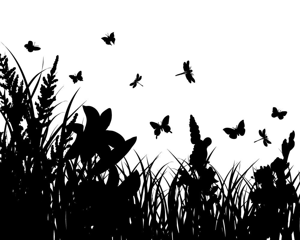 Grass silhouette and butterflies vector material 2 | Free download Web