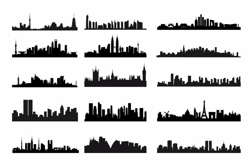 City Skyline Landscape Silhouette Vector Set | Free Vector 