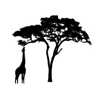 GIRAFFE and ACACIA TREE Silhouette Um African by sweetgrasstamps