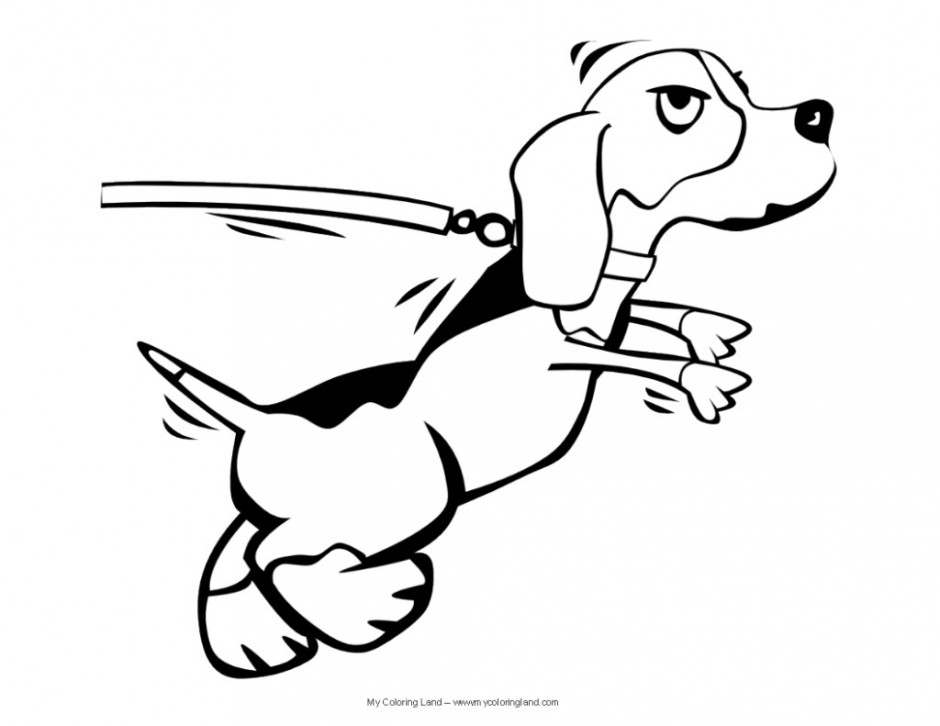 Cartoon Clipart Of An Outlined Happy Puppy Looking Back Black 