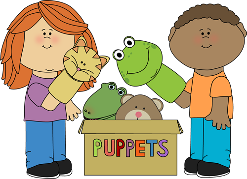 Kids Playing with Puppets Clip Art - Kids Playing with Puppets 