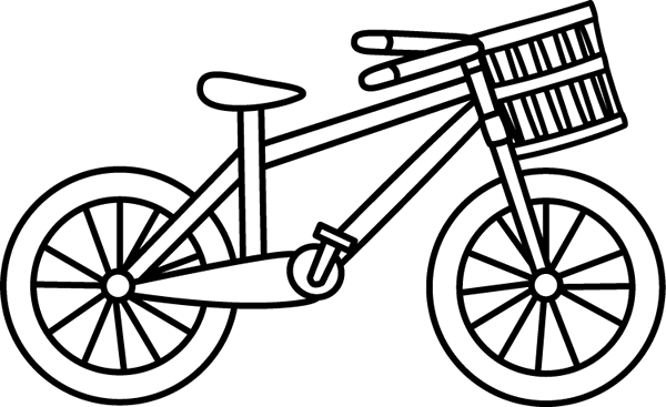 Black and White Bicycle with a Basket Clip Art - Black and White 
