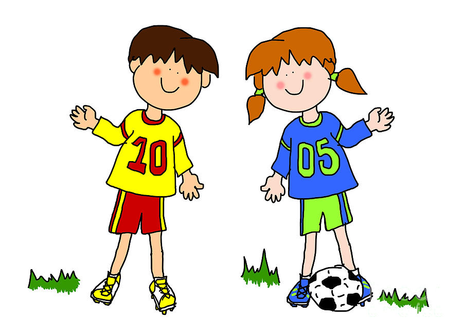 Boy And Girl Cartoon Soccer Player by Sylvie Bouchard - Boy And 