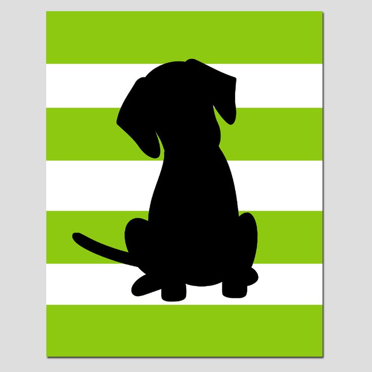 8x10 Striped Puppy Dog Silhouette Print - Apple Green, Black, White -…