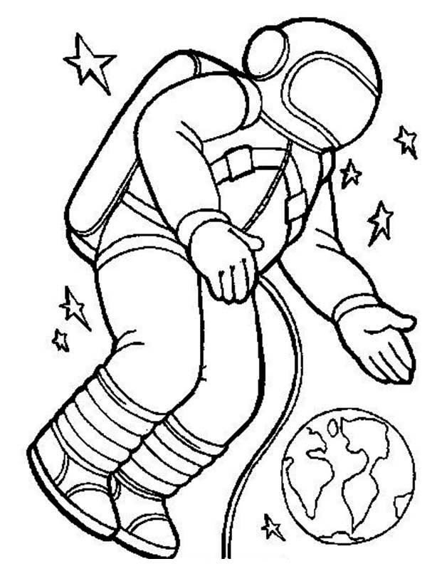 An Astronaut in the Spacesuit in the Orbit Coloring Page 
