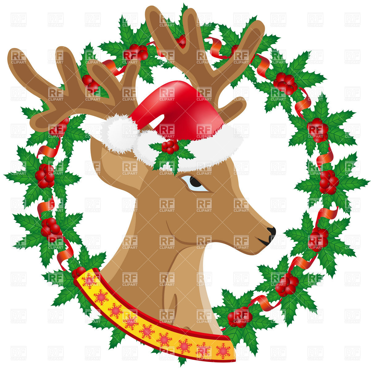 Christmas deer and wreath of holly berries, Holiday, download 